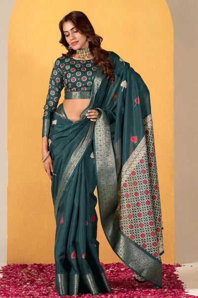 Mineral Green Soft Dola Silk Saree Featuring Detailed Woven Artistry - women's fashion mart