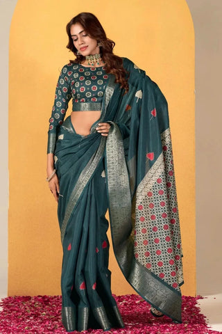 Mineral Green Soft Dola Silk Saree Featuring Detailed Woven Artistry - women's fashion mart