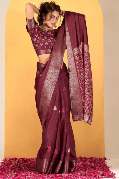 Luxurious Maroon Soft Dola Silk Saree with Exquisite Woven Design - women's fashion mart