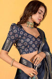 Navy Blue Soft Dola Silk Saree with Elegant Woven Detailing - women's fashion mart