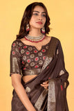 Dark Brown Soft Dola Silk Woven Worked Worked Classic Saree - women's fashion mart
