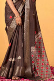 Dark Brown Soft Dola Silk Woven Worked Worked Classic Saree - women's fashion mart