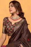 Dark Brown Soft Dola Silk Woven Worked Worked Classic Saree - women's fashion mart