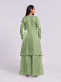 Designer Pista Green Pure Organza Hand Worked Kurta Set - women's fashion mart