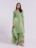 Designer Pista Green Pure Organza Hand Worked Kurta Set - women's fashion mart