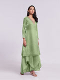 Designer Pista Green Pure Organza Hand Worked Kurta Set - women's fashion mart