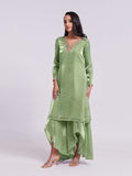 Designer Pista Green Pure Organza Hand Worked Kurta Set - women's fashion mart