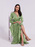 Designer Pista Green Pure Organza Hand Worked Kurta Set - women's fashion mart