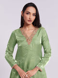 Designer Pista Green Pure Organza Hand Worked Kurta Set - women's fashion mart
