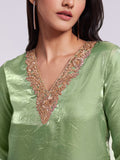 Designer Pista Green Pure Organza Hand Worked Kurta Set - women's fashion mart