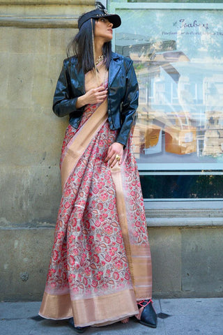Satin Organza Soothing Digital Printed Saree In Light Cyan Color.