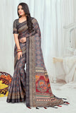 Alluring Grey Cotton Casual Printed Saree.