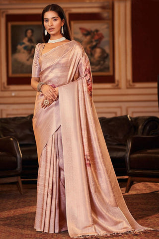 Creative Jacquard Digital Printed Saree In Beige Color.