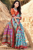 Cotton Chic Printed Casual Saree In Sky Blue.