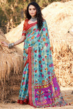 Cotton Chic Printed Casual Saree In Sky Blue.
