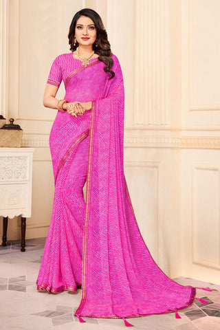Chiffon Fabric Printed Soothing Saree In Magenta Color.