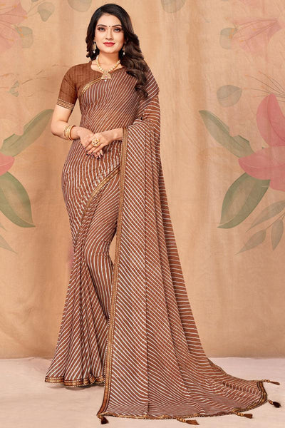 Casual Look Trendy Brown Color Saree In Chiffon Fabric.