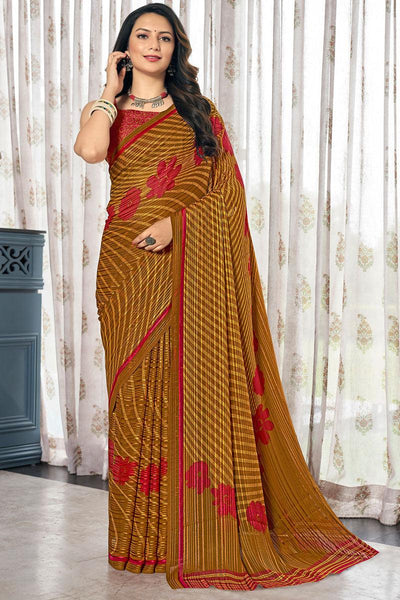 Radiant Casual Mustard Color Satin Saree.