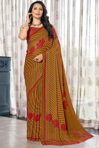 Radiant Casual Mustard Color Satin Saree.