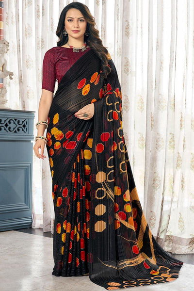 Captivating Casual Black Color Satin Saree.