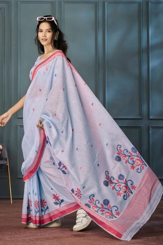 Magnolia Purple Handloom Linen Saree - women's fashion mart
