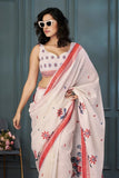 Clam Shell White Handloom Linen Saree - women's fashion mart