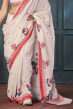 Clam Shell White Handloom Linen Saree - women's fashion mart