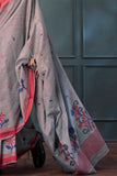 Santas Grey Handloom Linen Saree - women's fashion mart