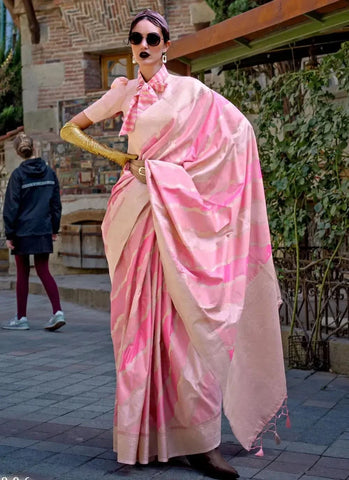 Stylish Pink Katan Silk Handloom Weaving Worked Classic Saree - women's fashion mart