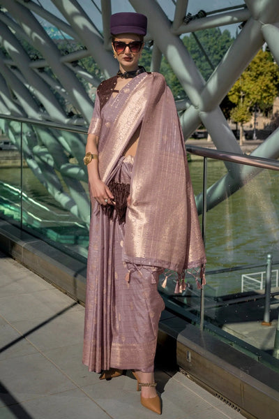 Burnished Brown Katan Silk Handloom Weaving Worked Classic Saree - women's fashion mart