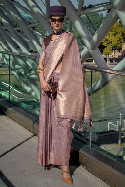 Burnished Brown Katan Silk Handloom Weaving Worked Classic Saree -Saree Unstitched women's fashion mart