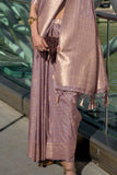 Burnished Brown Katan Silk Handloom Weaving Worked Classic Saree -Saree Unstitched women's fashion mart