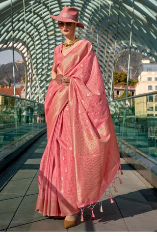 Light Coral Katan Silk Weaving Worked Designer Saree - women's fashion mart