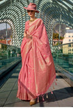 Light Coral Katan Silk Weaving Worked Saree -Saree Unstitched women's fashion mart