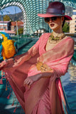 Light Coral Katan Silk Weaving Worked Saree -Saree Unstitched women's fashion mart