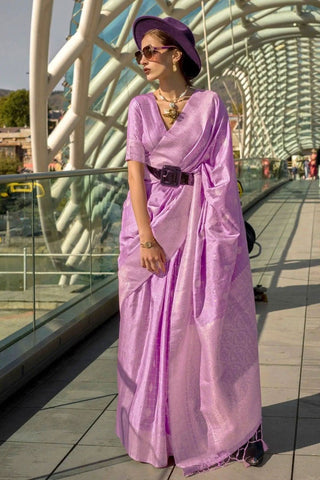 Opera Mauve Katan Silk Weaving Worked Saree -Saree Unstitched women's fashion mart