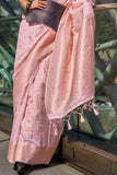 Light Rose Pink Katan Silk Weaving Worked Saree -Saree Unstitched women's fashion mart