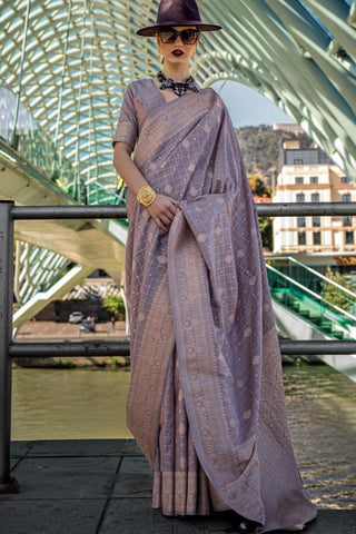 Purply Gray Katan Silk Weaving Worked Designer Saree - women's fashion mart