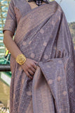 Purply Gray Katan Silk Weaving Worked Saree -Saree Unstitched women's fashion mart