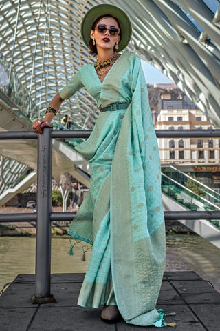 Treadwind Blue Katan Silk Weaving Worked Designer Saree - women's fashion mart