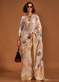 Beige Pure Satin Silk Floral Printed Weaving Worked Saree - women's fashion mart