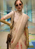 Beige Habutai Katan Silk Handloom Weaving Classic Saree - women's fashion mart