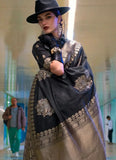 Black Habutai Katan Silk Handloom Weaving Classic Saree - women's fashion mart