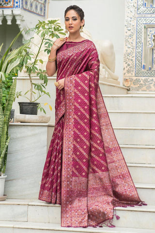Wine Tussar Silk Function Wear Saree.