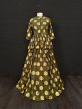 Mehendi Color Foil Printed Rayon Two Piece Lehenga Choli