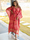 Red Color Digital Bandhej Print Pure Gaji Silk Kaftan -kaftan online Default Title women's fashion mart