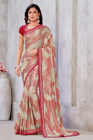 Red Color Glamorous Zari Jacquard Weaving Work Georgette Saree.