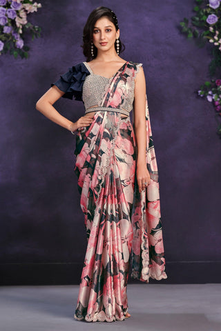Satin Silk Fabric Multi Color Ready To Wear Saree With Winsome Border Work - women's fashion mart
