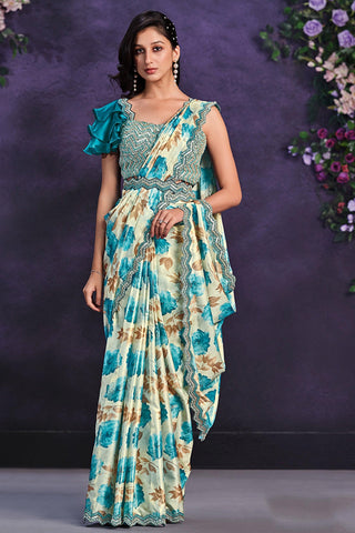 Solid Satin Silk Fabric Border Work On Ready To Wear Saree In Beige Color - women's fashion mart