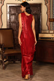 Blazing Red Color Party Style Art Silk Ready to Wear Saree With Long Jacket.